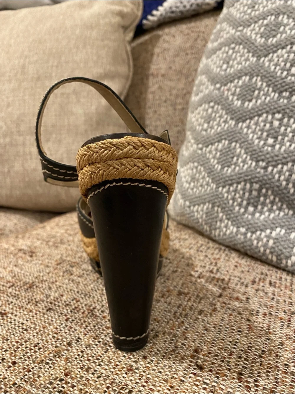 Christian Louboutin Black Leather Espadrille Platform Wedge Sandals
